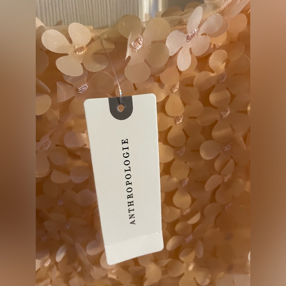 ANTHROPOLOGIE 3D FLORAL EMBELLISHED MINI DRESS PEACH SIZE S - Picture 6 of 10